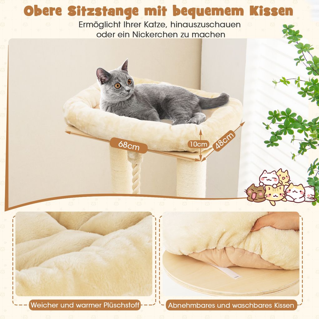 COSTWAY 173cm Kratzbaum Holz, Katzenbaum Groß, Produktbild 3