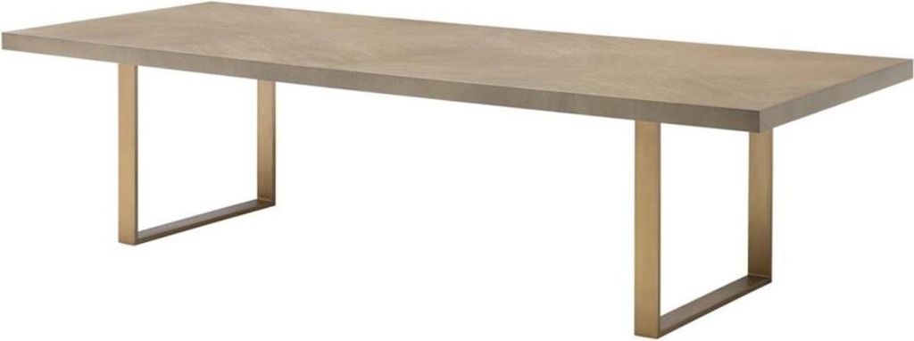 Casa Padrino Esstisch Küchentisch Braun / Messing 300 x 115 x H. 75 cm - Luxus Küchenmöbel