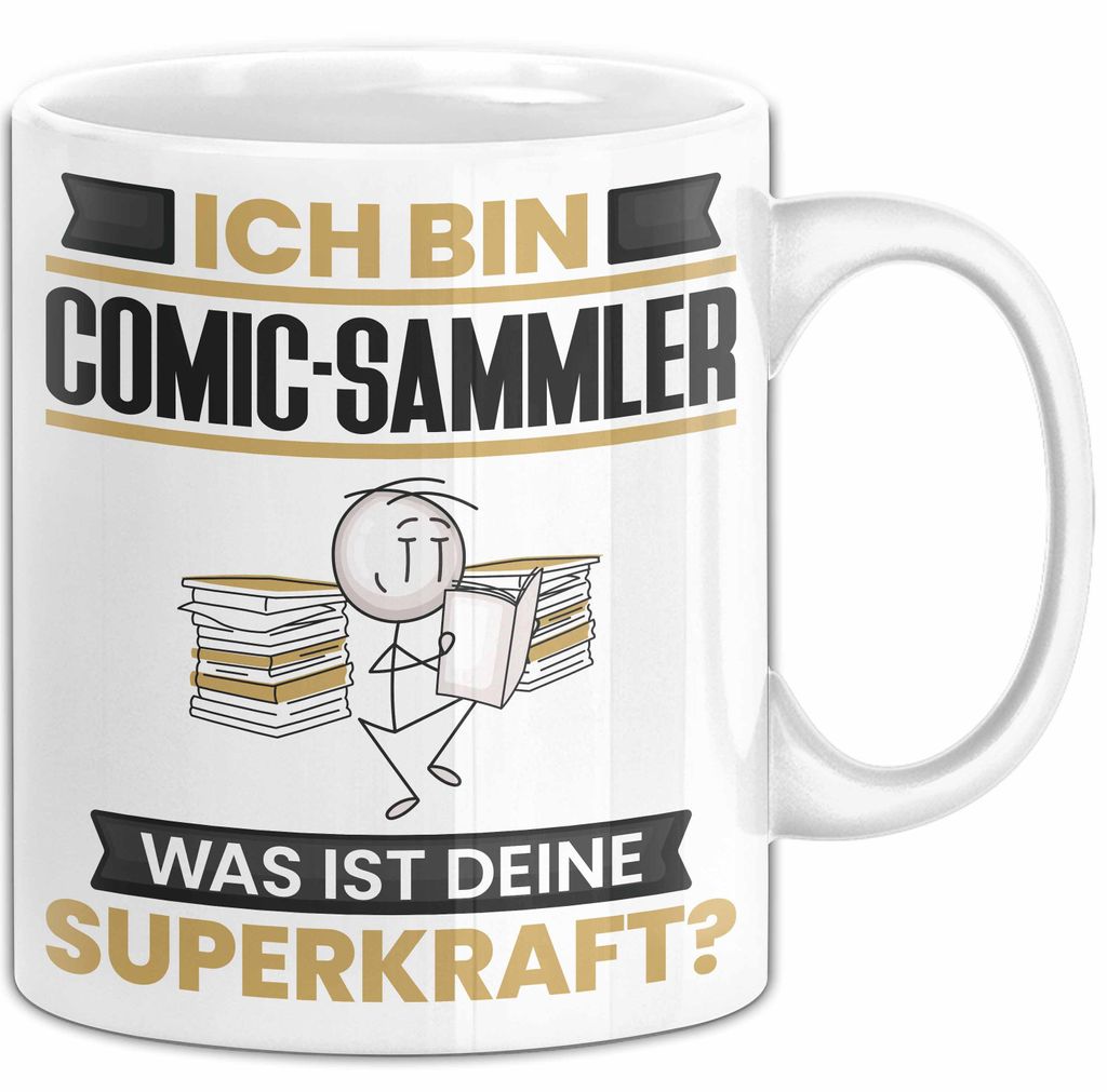 Comic-Sammler Tasse Geschenk für Comic-Sammler Geburtstag Lustiger Spruch Kaffee-Becher Was Ist Deine Superkraft (Weiß)