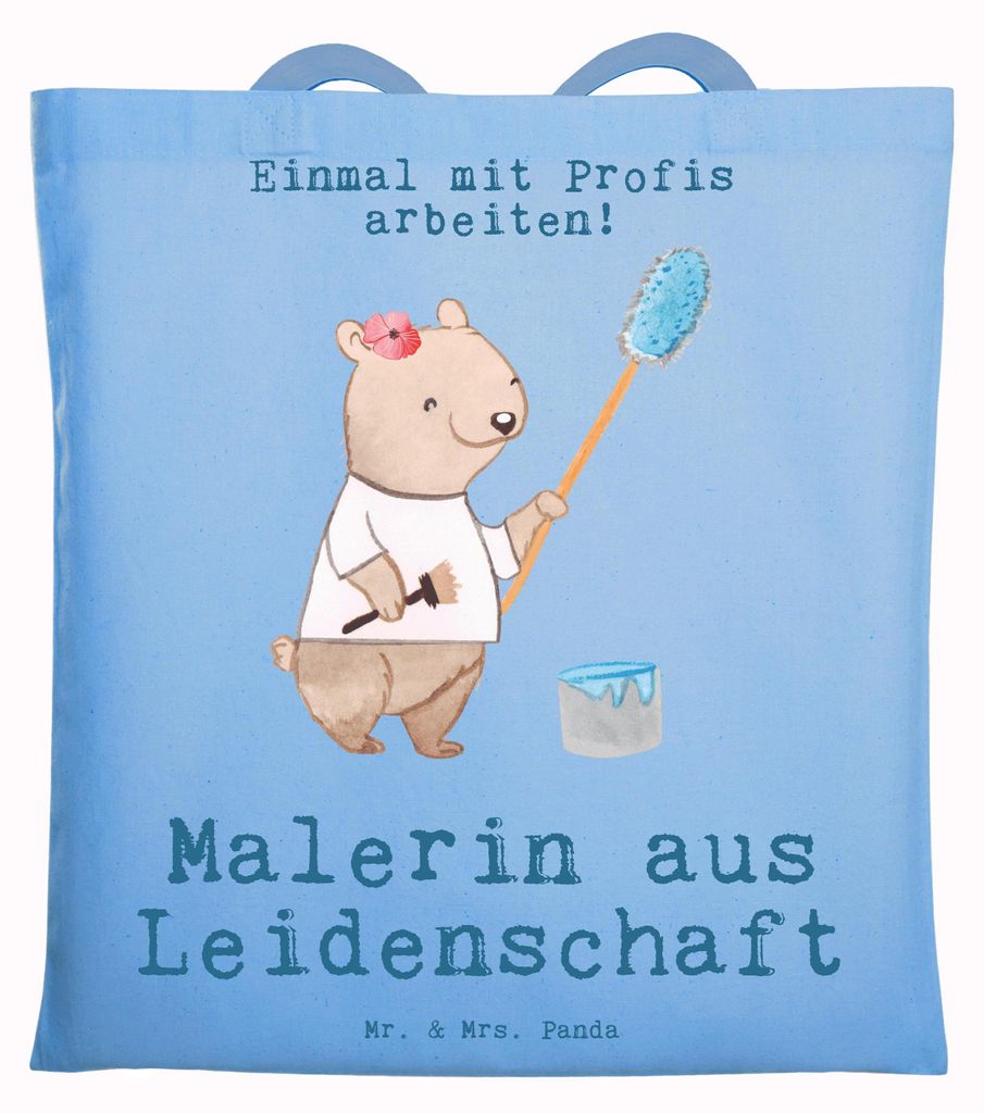 Mr. & Mrs. Panda Tote Bag Malerin Leidenschaft - Sky Blue - Geschenk, Tragetasche, Malerbetrieb, Maler, Schultasche, Shopping Tasche, Spruch, Meist...