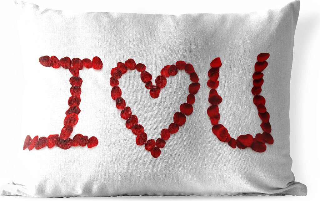 MuchoWow Outdoor Kissen - Ich liebe dich, buchstabiert mit roten Marshmallows - 50x30 cm - Wetterfest - Lounge Kissen - Sofa kissen - Wohnzimmer ...