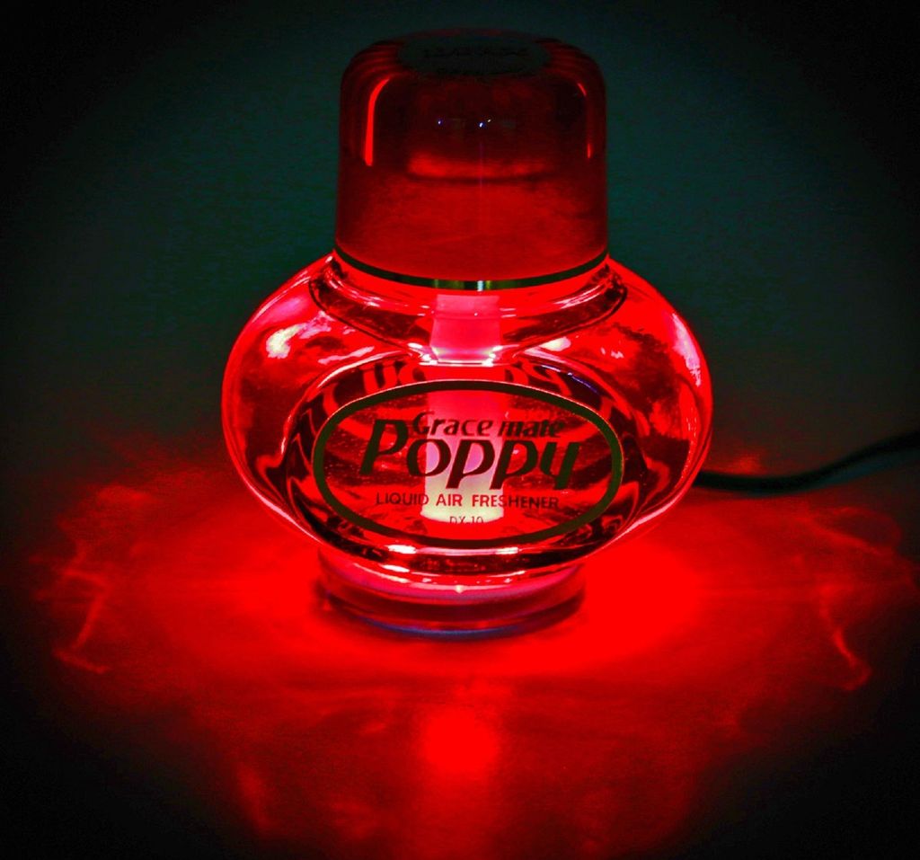 Original Poppy Lufterfrischer mit roter LED Beleuchtung 24 Volt, Duft Inhalt 150 ml, Duft Hibiskus