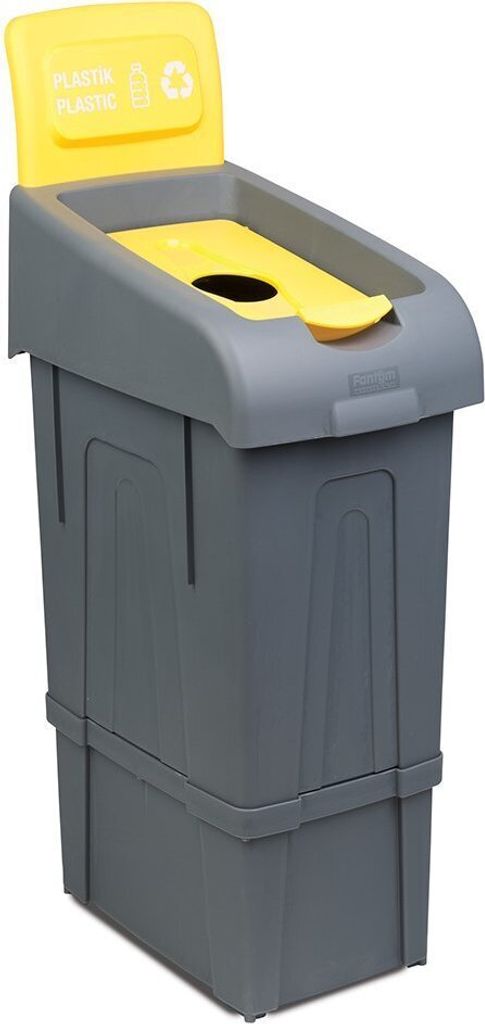 CHEFGASTRO Abfalleimer Mülltrennsystem Kunststoff/PET-Falschen | 80 Liter HxBxT 105x34x55cm | Recyclingstation Mülleimer Trennsystem | Grau/Gelb