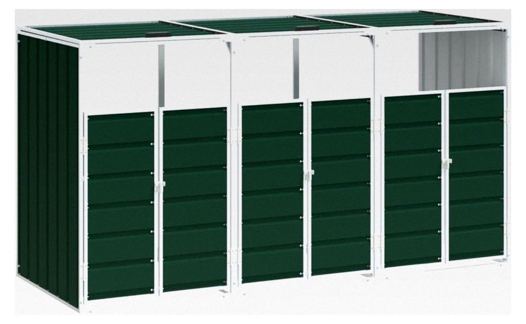Mülltonnenbox für 3 Tonnen Grün, 216x81x115 cm aus Stahl, 1er Mülltonnenverkleidung