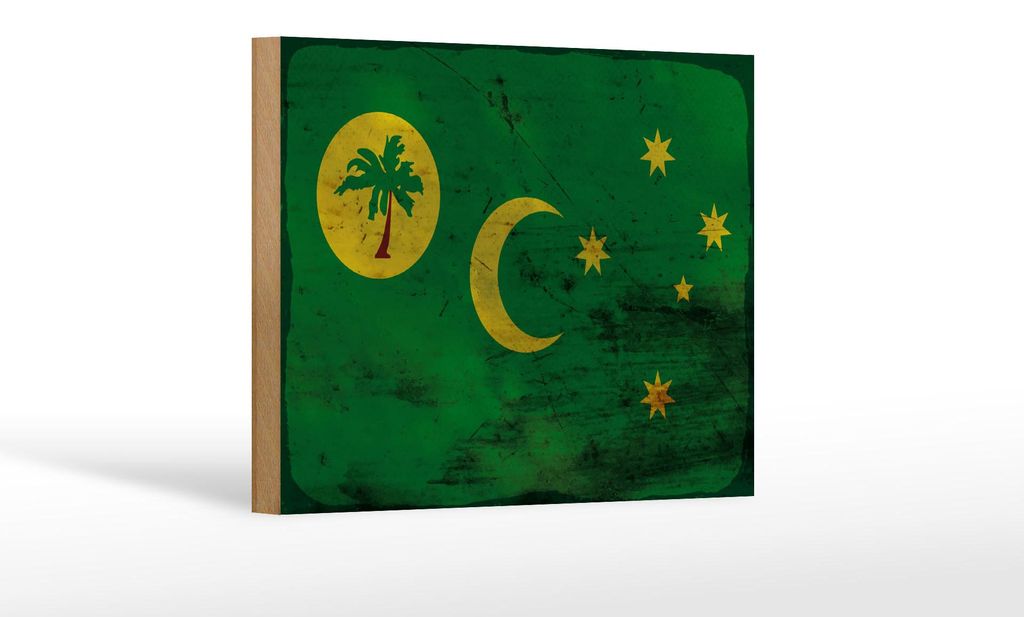 Holzschild Flagge Kokosinseln 18x12cm Cocos Islands Rost Produktbild 