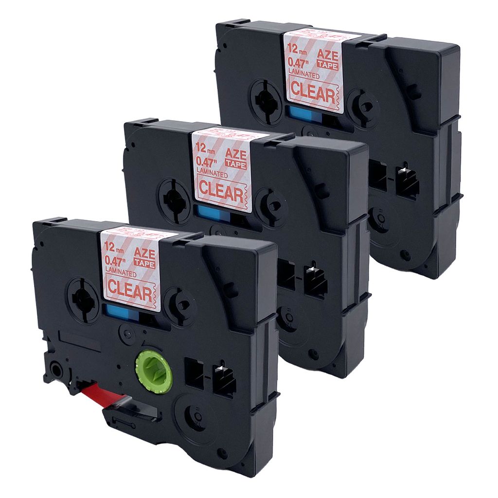 DULA Etikettenband - Kompatibel mit Brother P-Touch Tze-132 - 3 Stück - Rot auf transparent - 12mm x 8m