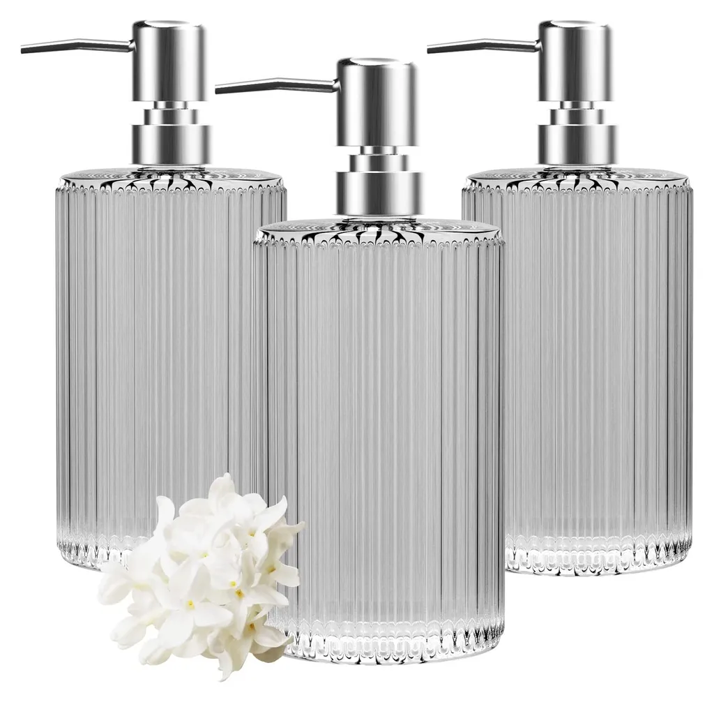 Distributeur de savon en verre 500ml lot de 3 avec pompe haute qualité