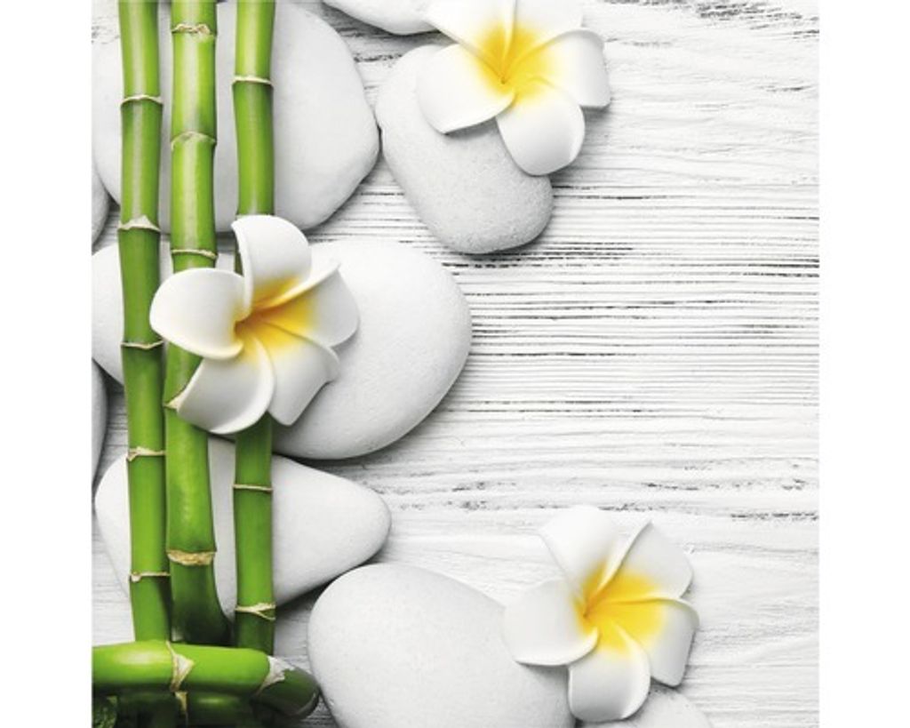 Glasbild Flowers Stones Bamboos I 30x30 cm