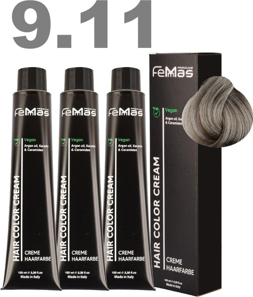 FemMas Haarfarbe mit Arganöl Lichtblond Asch Intensiv 9.11 3x100 ml