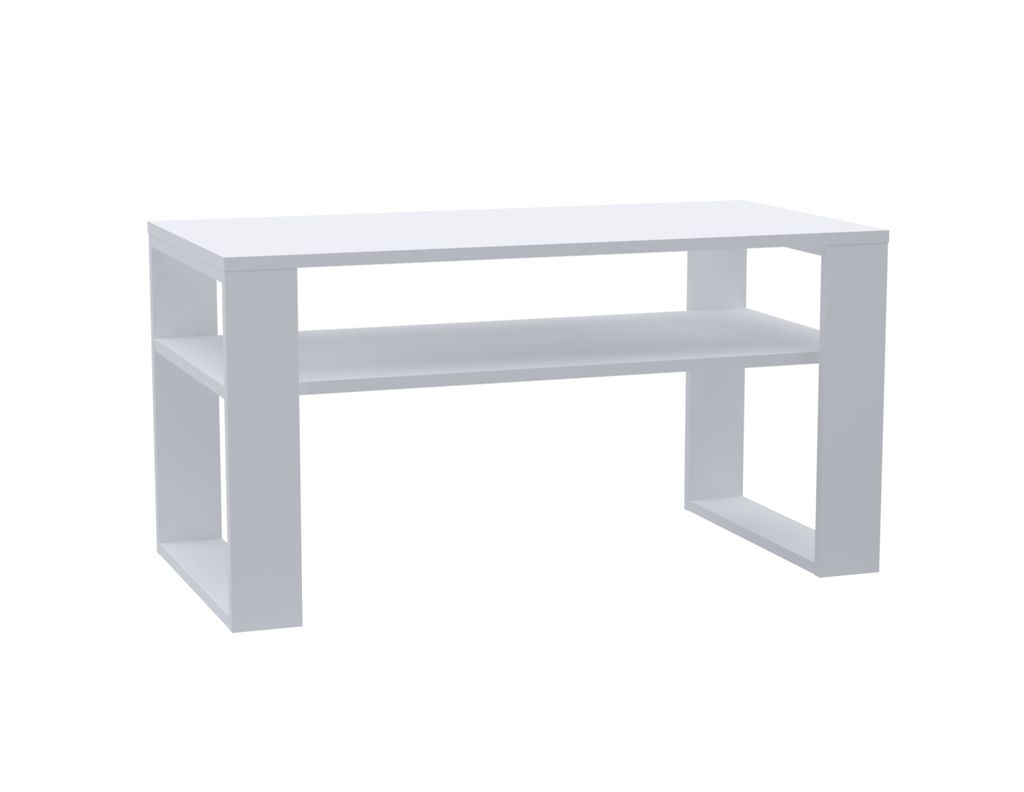 Brüder-Möbel | Couchtisch Weiß - 100 x 50 cm - Modern - Beistelltisch mit Ablage für Wohnzimmer & Büro
