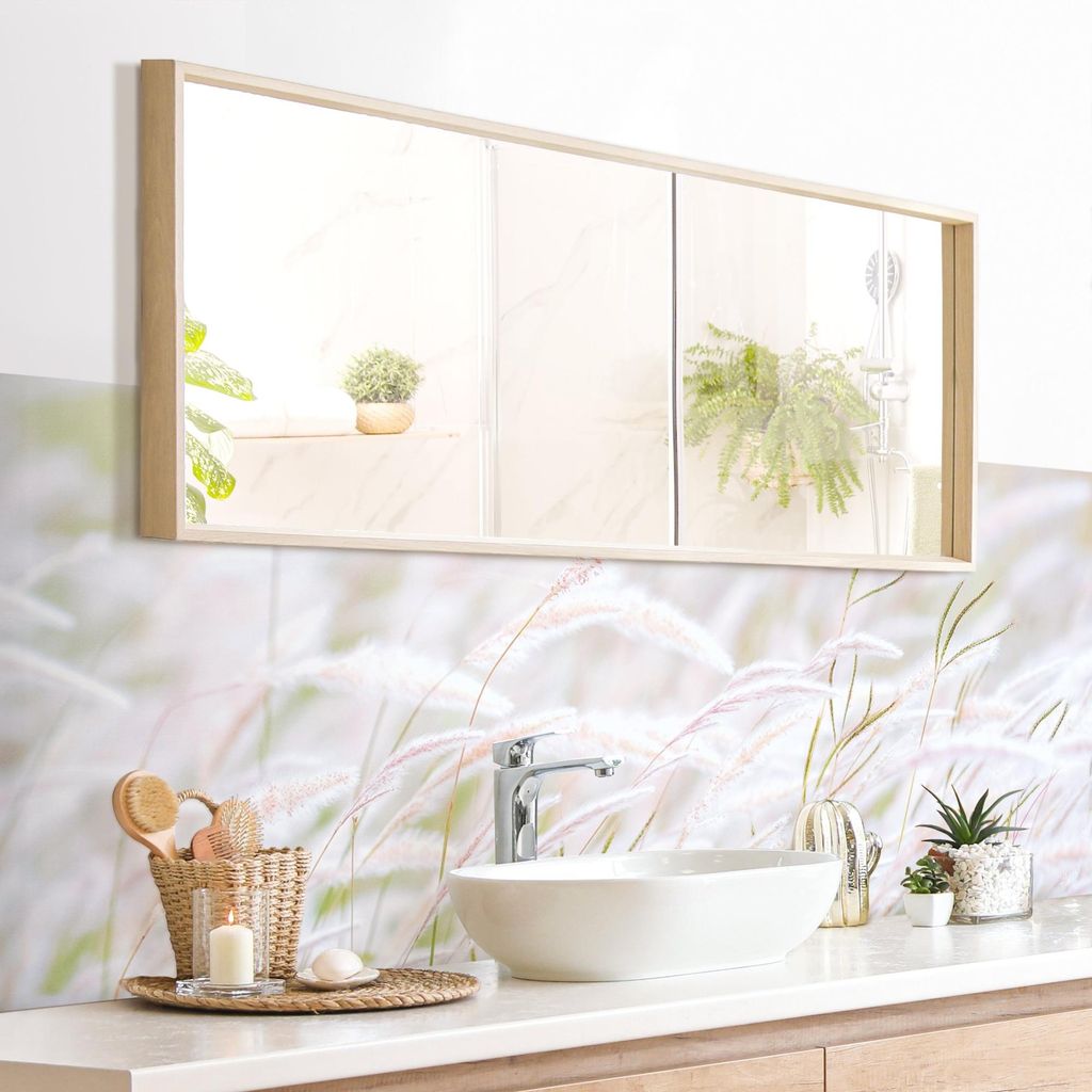 Wandverkleidung Bad mit Motiv selbstklebend - 0.35 mm Wandpaneel matt wasserfest Gräser beige Landhaus Badrückwand fugenlos 280x80 cm