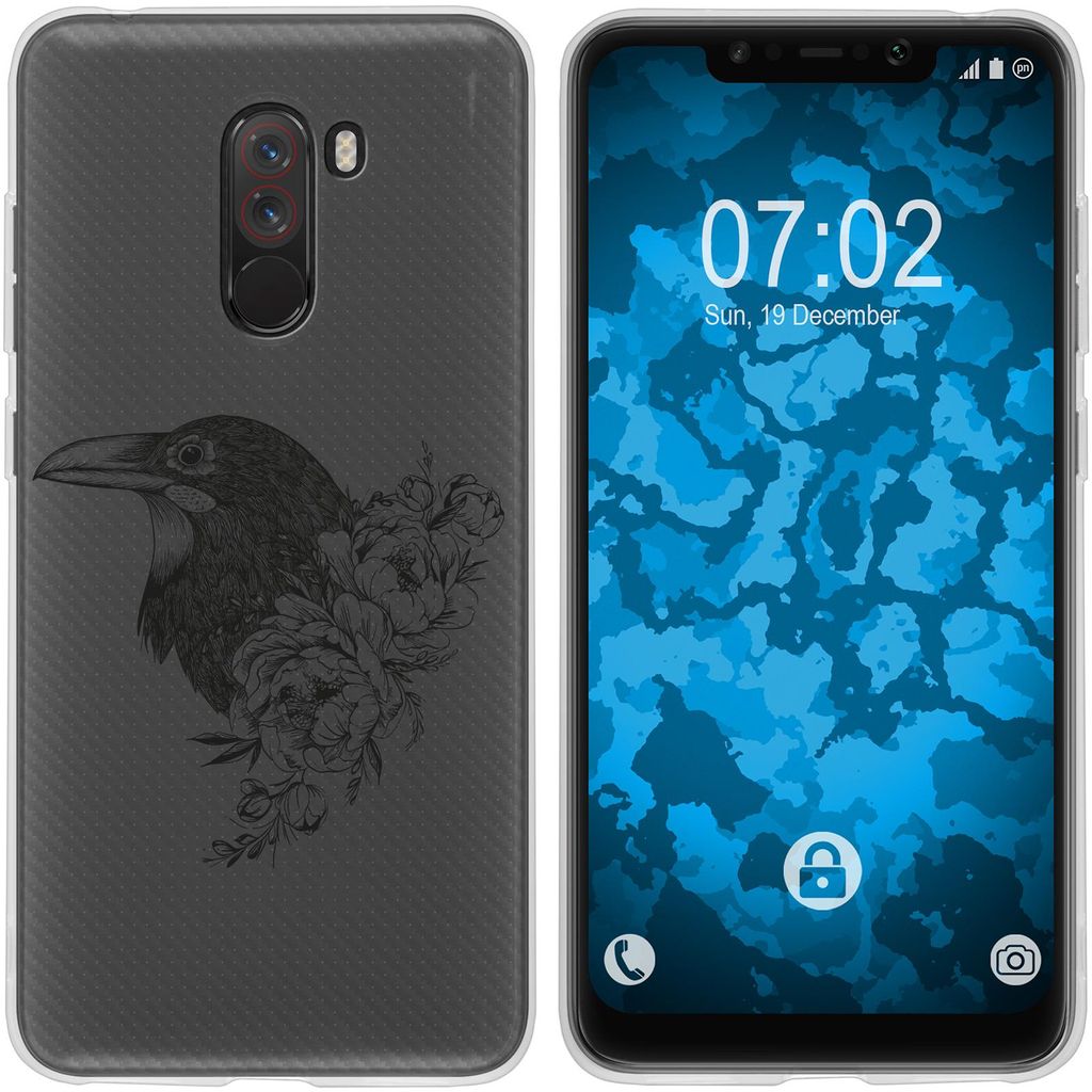 PhoneNatic Case kompatibel mit Xiaomi Pocophone F1 Silikon-Hülle Floral Rabe M4-1