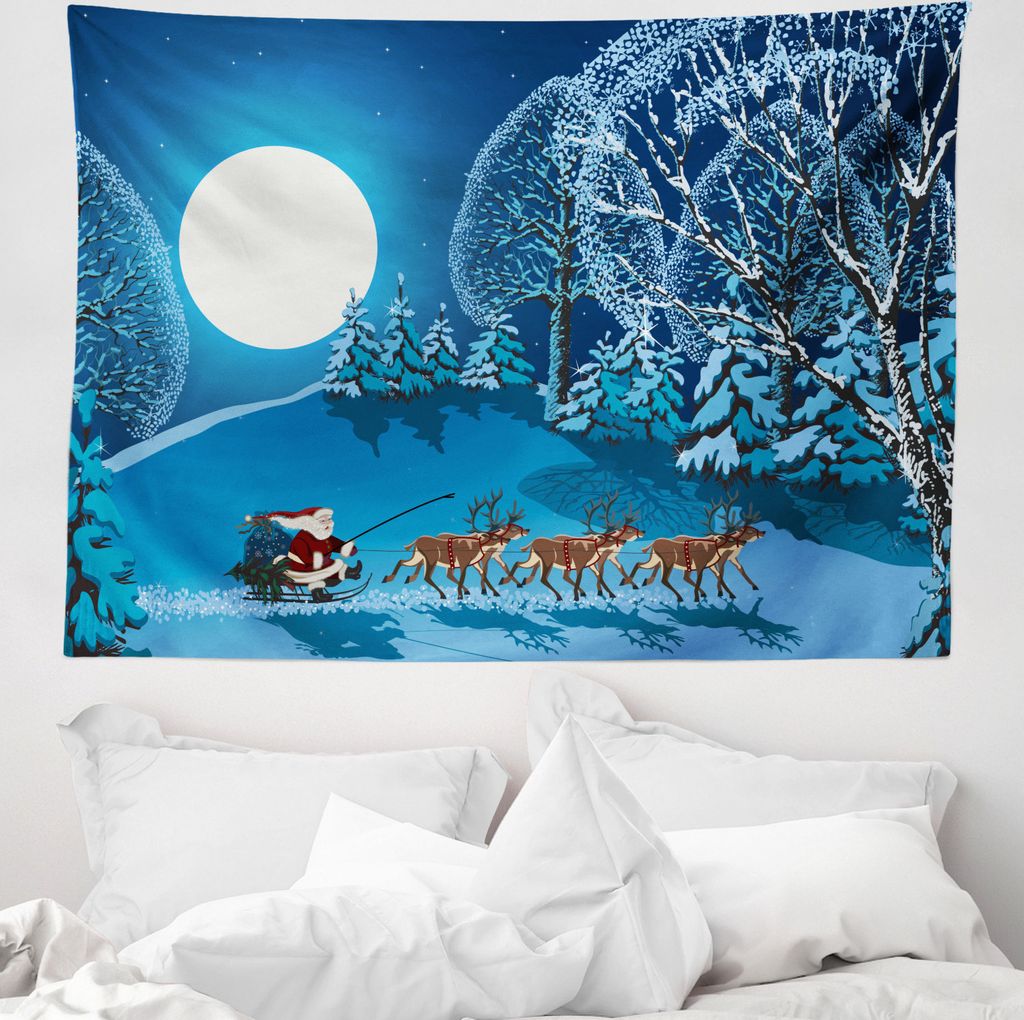 ABAKUHAUS Weihnachten Wandteppich, Weihnachtswinterwald aus Weiches Mikrofaser Stoff Waschbar ohne Verblassen Digitaldruck, 150 x 110 cm, Navy blau