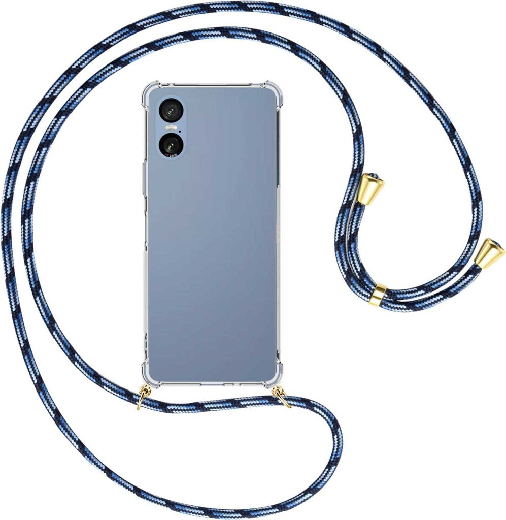 Handykette Backcover-Schutzhülle mit Band (Metall goldfarben) für Sony Xperia 5 VI / 10 VI - Blautöne