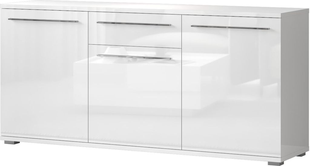 Kommode Garim 6, Farbe: Weiß Hochglanz - 85 x 180 x 45 cm (H x B x T)