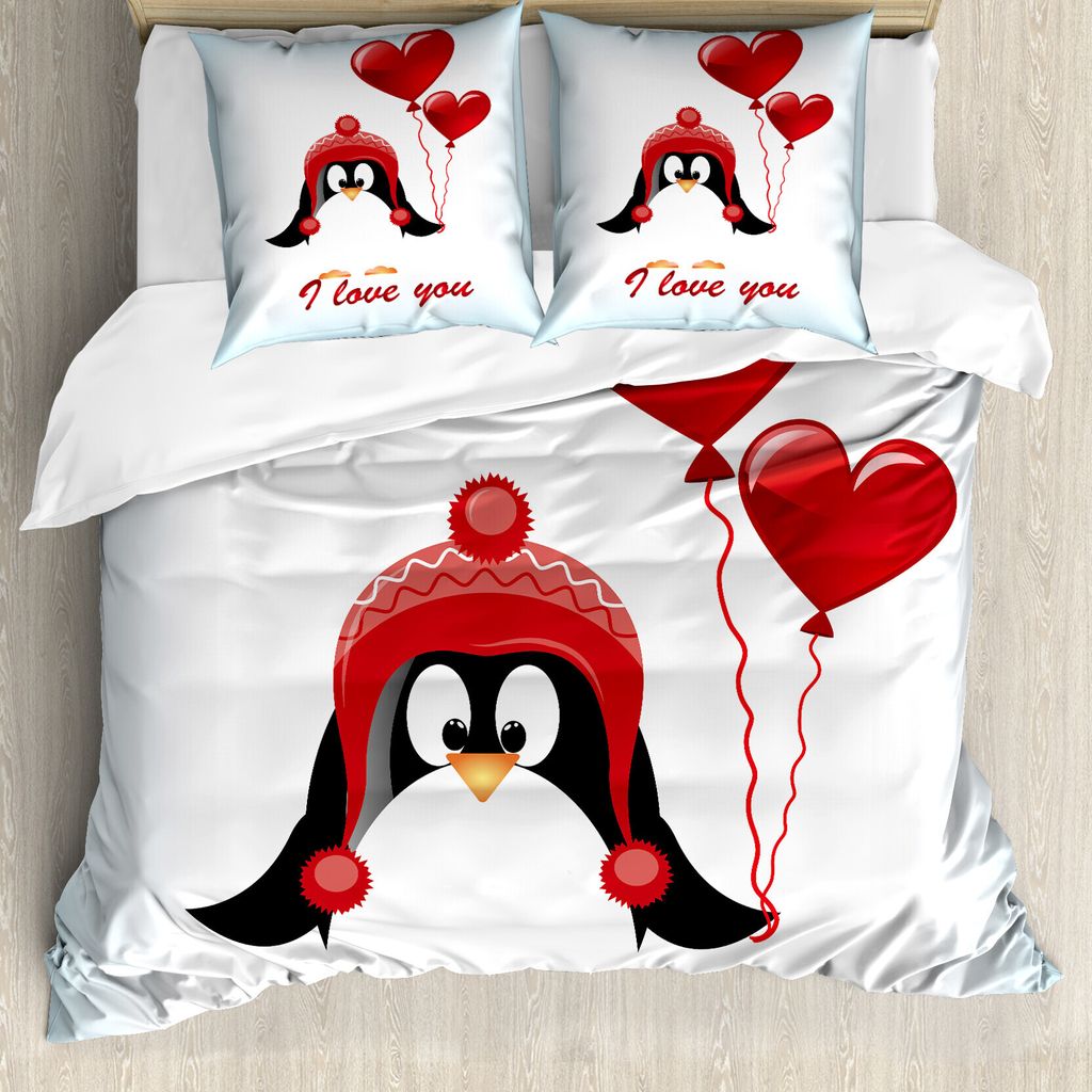 ABAKUHAUS Valentines Bettbezug, Balloons Ich Liebe Dich, Milbensicher Allergiker geeignet mit Kissenbezügen, 200 cm x 200 cm - 80 x 80 cm, Rot Sch...