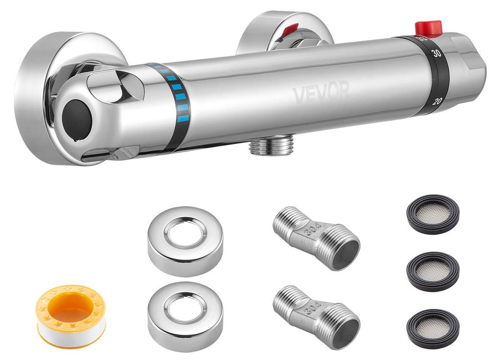 VEVOR Duscharmatur mit Thermostat Duschthermostat mit 38 °C Sicherheitsschloss, Duschhahnventil Badewannenarmatur, Temperaturregelventile für Bad...