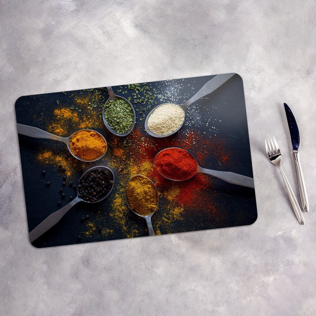 Tischset 6x45x30 cm + 6x10fi cm Platzset Tischmatte Platzmatte Untersetzer - Gewürze Gemüse