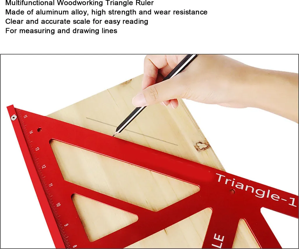 Règle triangulaire robuste en alu avec rapporteur d'angle pour le bois - 19
