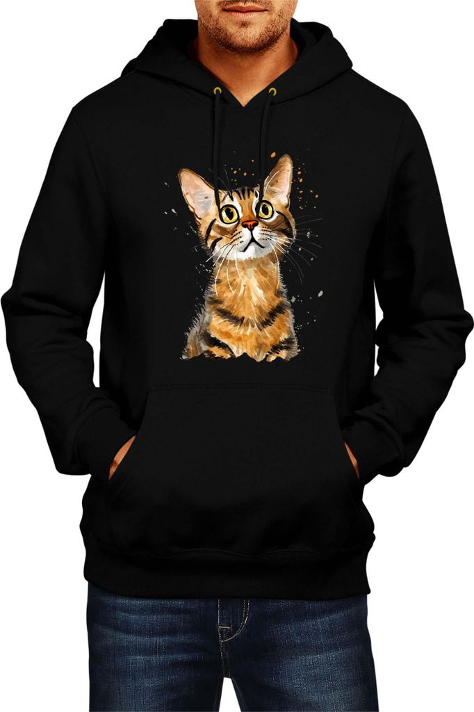 Herren Kapuzenpullover Funny Cats Breeds Bengal Cat, Man L / Schwarz