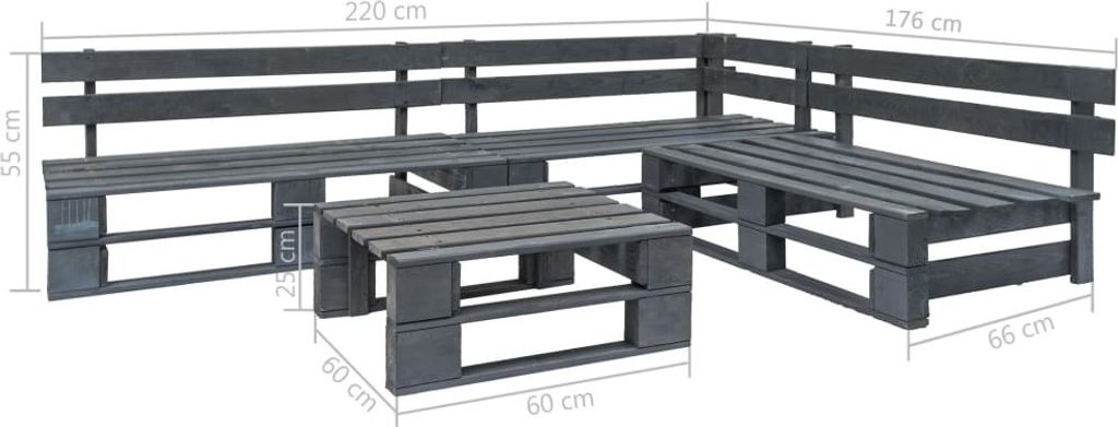 " " 4-tlg. Garten-Sofagarnitur - CLORIS - Balkonmöbel/Sitzgruppe mit Sofa - aus Paletten Holz Grau NeuMöbel 6822760