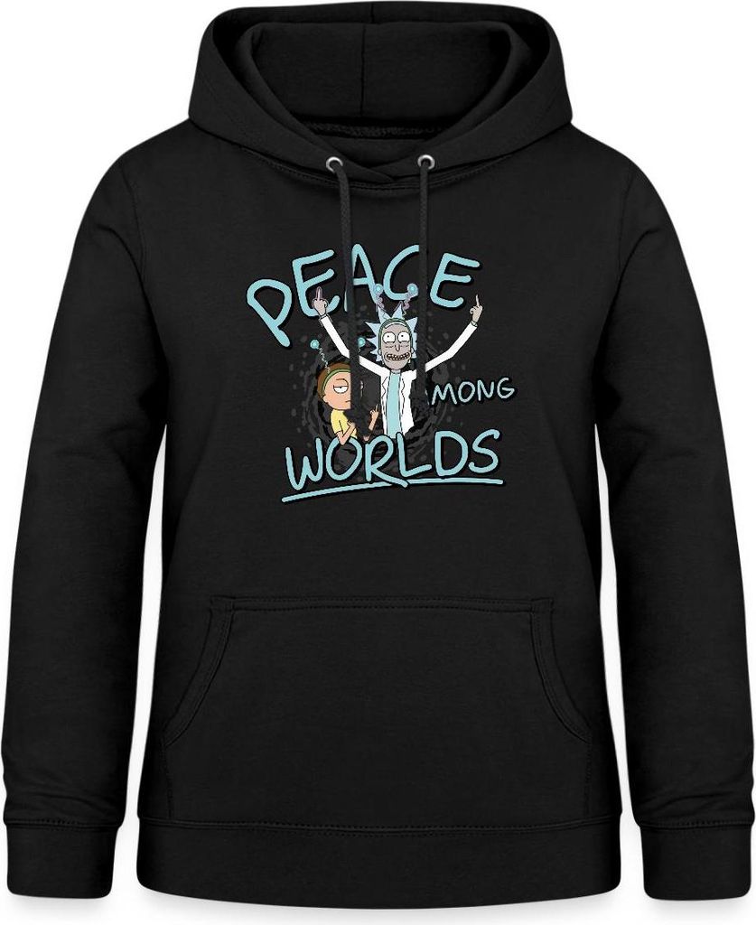 Spreadshirt Rick & Morty Peace Among Worlds Damen Hoodie, M, Schwarz