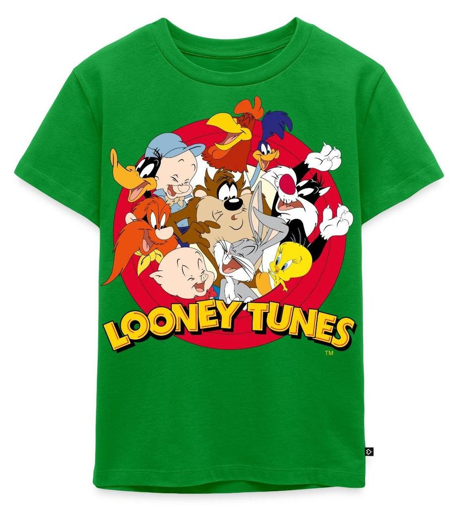 Spreadshirt Looney Tunes Bugs Bunny Logo Gruppenbild Kinder Premium T-Shirt, 134/140 (8 Jahre), Grün