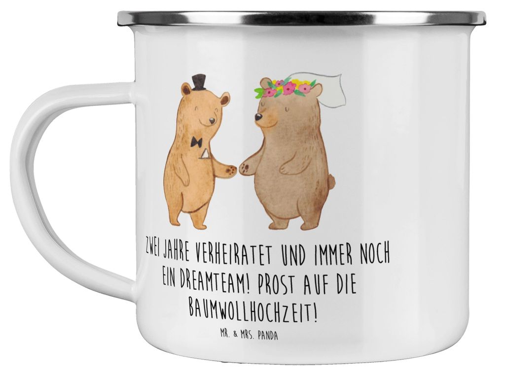 Mr. & Mrs. Panda Teetasse 2. Hochzeitstag Baumwollhochzeit - Transparent - Geschenk, Heirat, Emaille Tasse, Becher, Geschenke, personalisierte Kart...