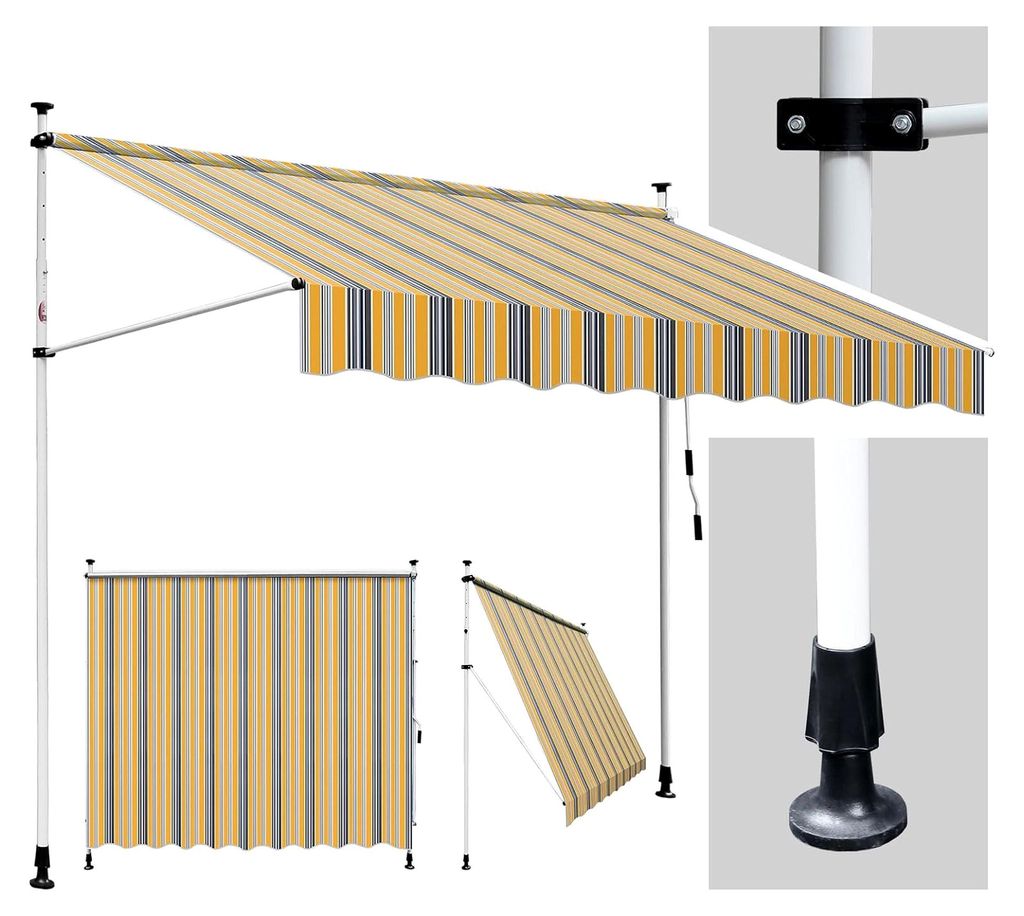 Klemmmarkise für den Balkon ohne Bohren, 300 cm breit, mit Handkurbel, wasserabweisend und höhenverstellbar, für Terrasse und Balkon, einfache M...