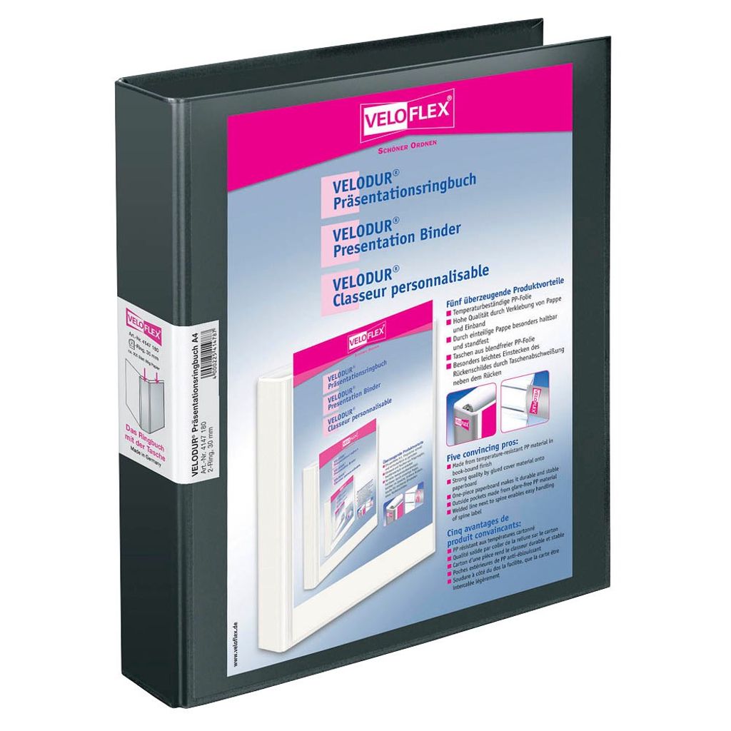 Veloflex 10 VELODUR Präsentationsringbücher 2-Ringe schwarz 4.6 cm DIN