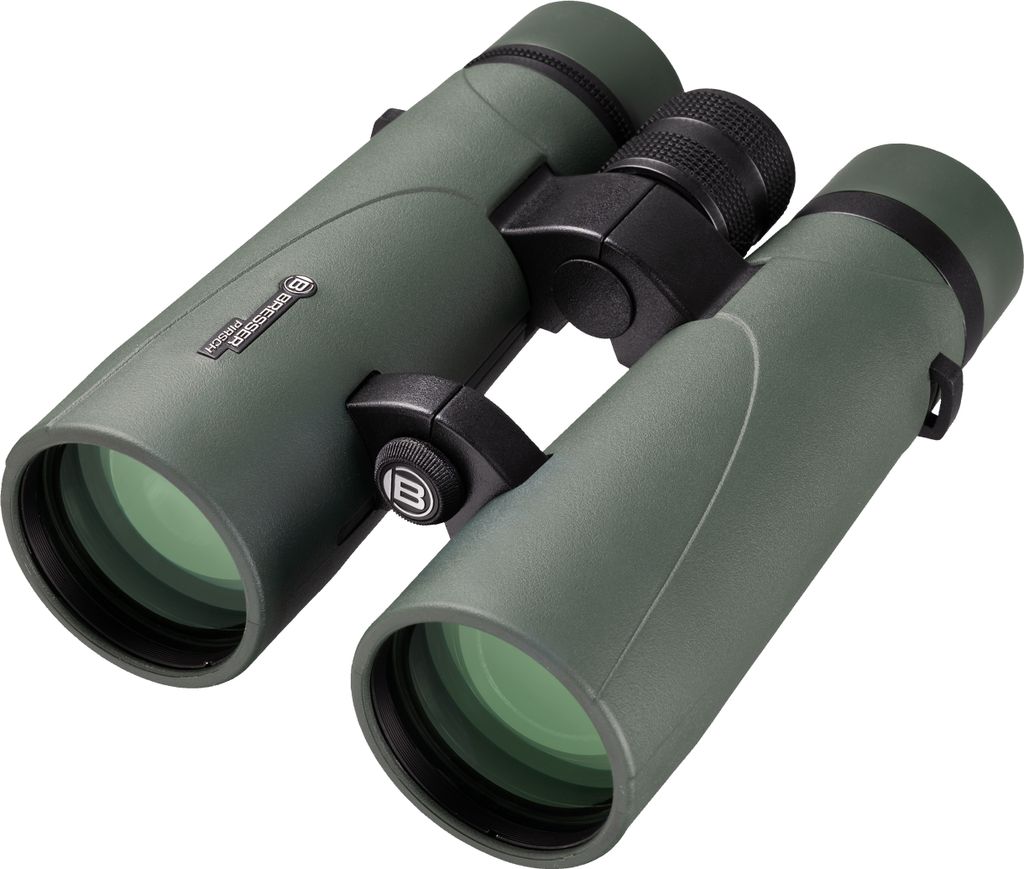 A pair of green binoculars is shown against a white background.