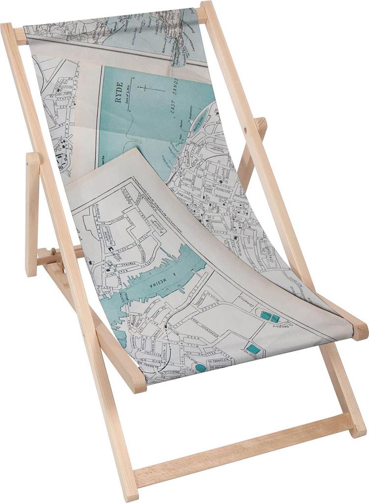 Dreamroots Liegestuhl klappbar Holz, Buchenholz bis zu 130 kg, Sonnenliege klappbar mit 3-stufiger Neigungsregulierung der Rückenlehne, Old Maps