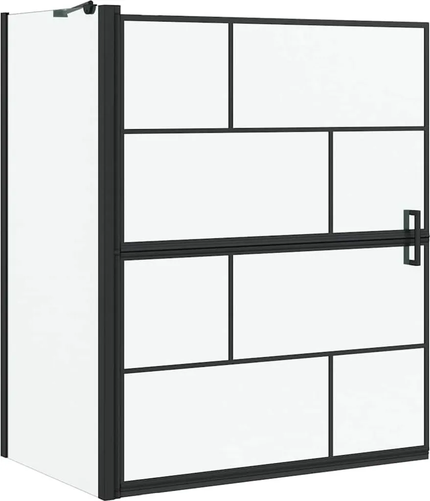 Paroi de douche style industriel noire et verre transparent de 128 cm haut