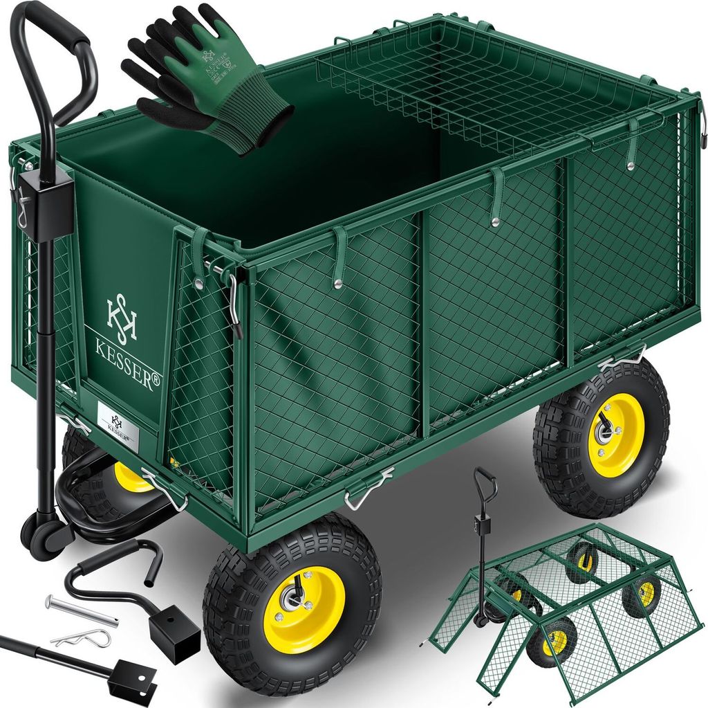 KESSER Bollerwagen 550kg belastbar Gartenwagen Transportwagen Gartenkarre herausnehmbare Plane Gerätewagen Handwagen vielseitig einsetzbar inkl....