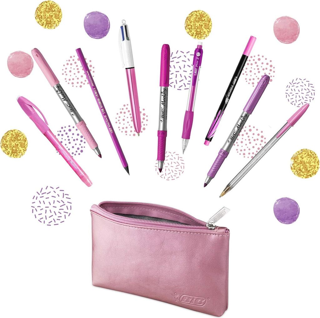 BIC Schreibset "PINK & PURPLE" mit Schlamper-Etui 10-teilig Produktbild 
