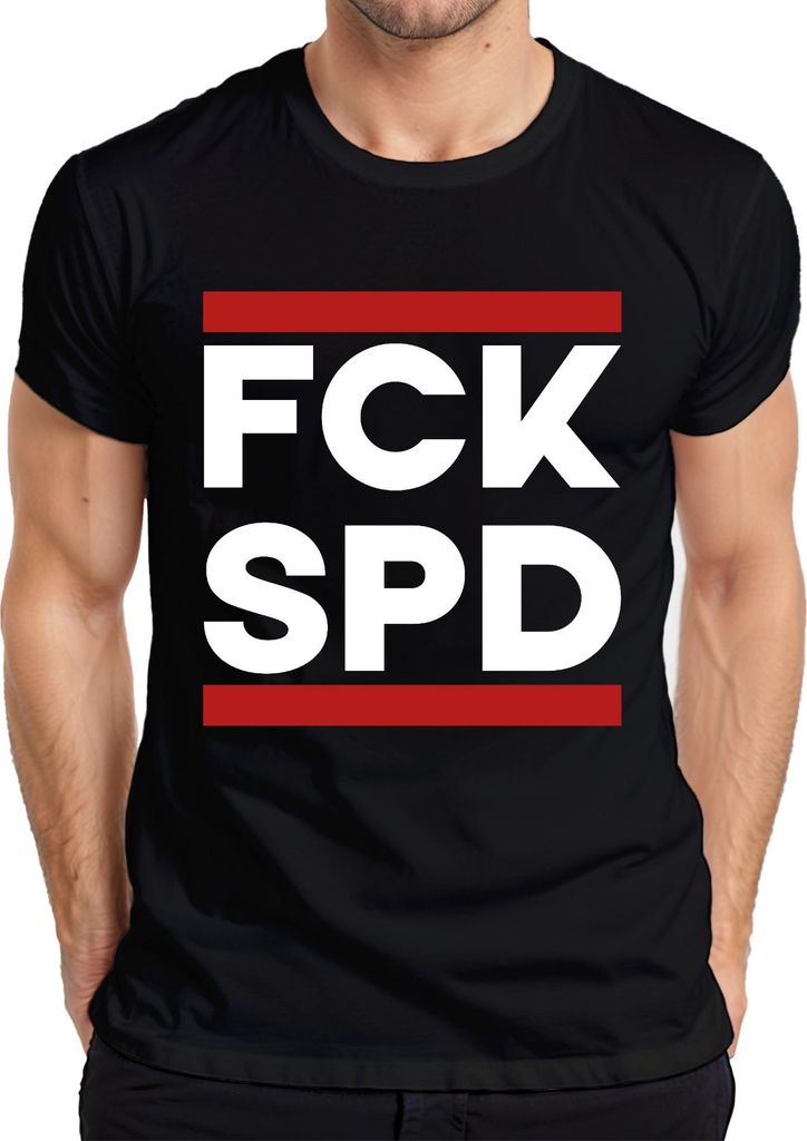 FCK SPD Anti SPD Politisches Statement Protest Provokant Satire Herren T-Shirt, Schwarz, M