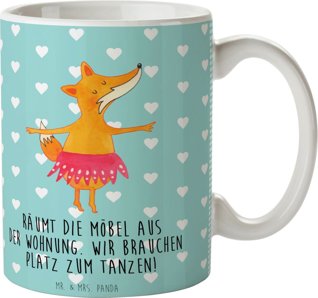 Mr. & Mrs. Panda Kaffeebecher Fuchs Ballerina - Türkis Pastell - Geschenk, Party, Geburtstag, Yeah, hochwertige tasse, Kaffeepott, Kaffeetasse, Te...