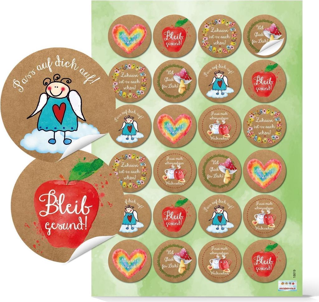 Logbuch-Verlag 24 Aufkleber Gesundheit Ø 4 cm gute Wünsche Alles Gute Bleib Gesund - bunte Sticker zum Mut machen Motivation Kraft Glück in eine...