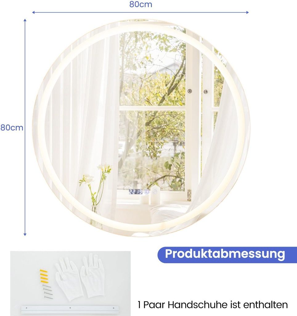 Kúpeľňové zrkadlo LED φ80 cm, kúpeľňové zrkadlo s Obrázok produktu 6