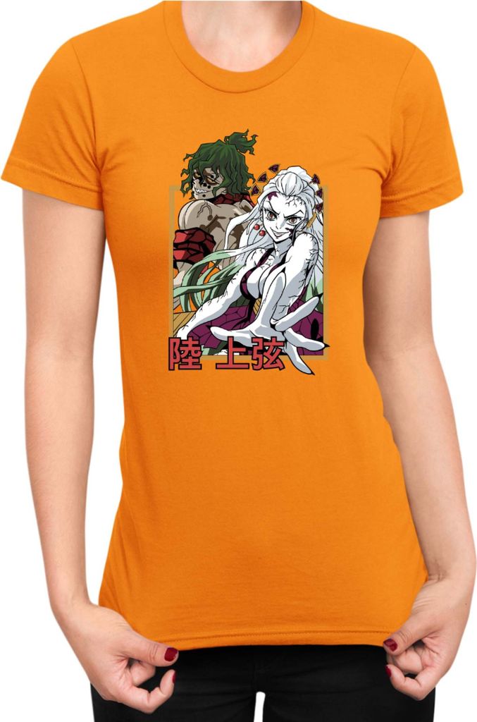 Damen T-Shirt Japan Anime Manga Demon Anime Slayer Daki & Gyutaro, Lady 2XL / Orange