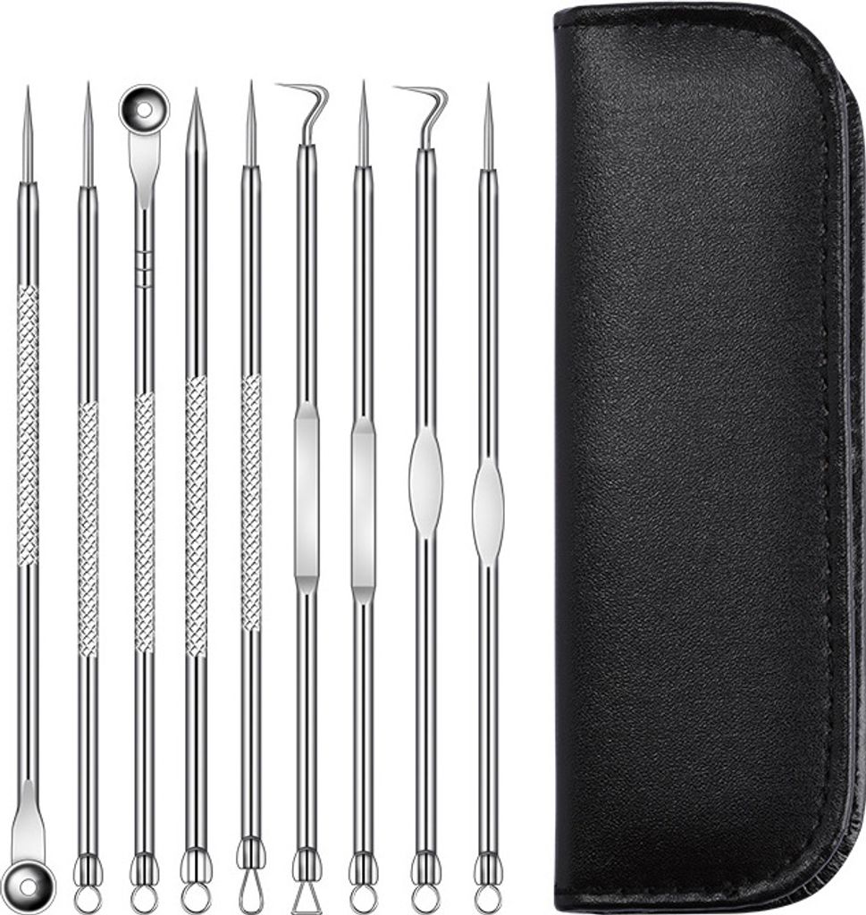 Set mit 9 chirurgischen Mitesser-Entfernern aus schwarzem Produktbild 