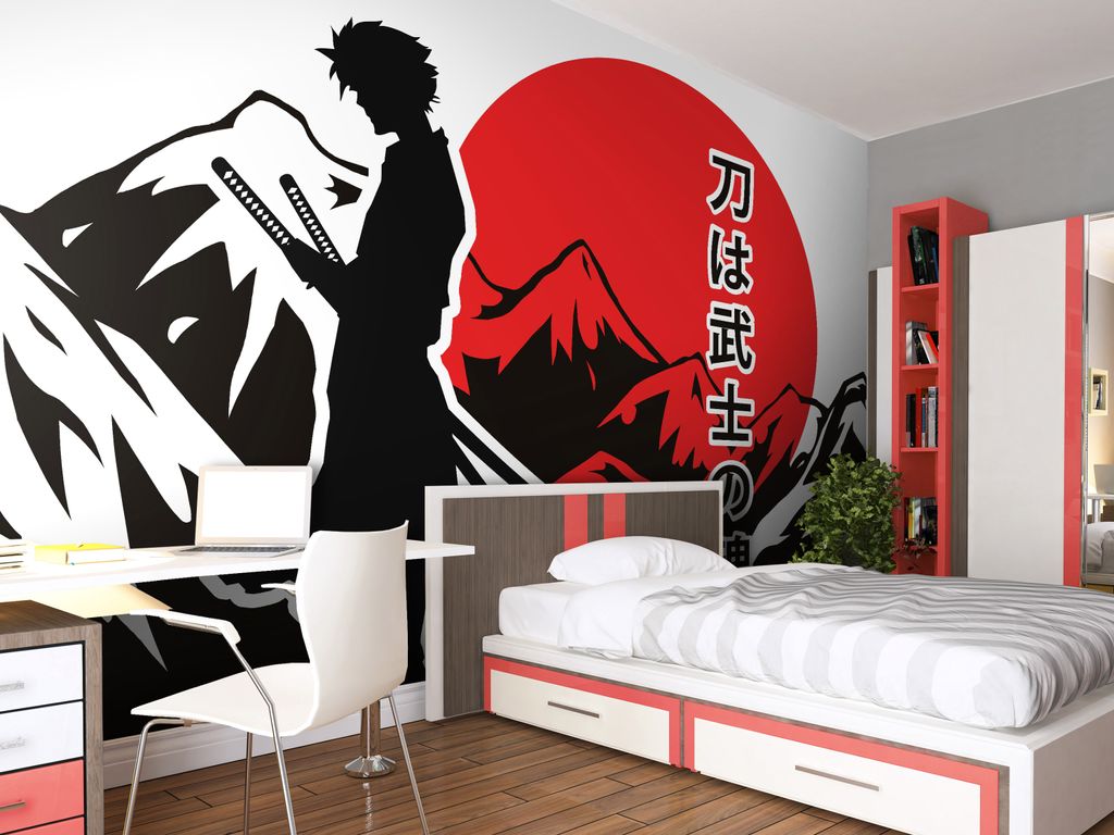 Vlies Fototapete Samurai 400x280 cm Tapeten Wandtapete XXL Manga Das Schwert ist die Seele i-A-10017-a-b