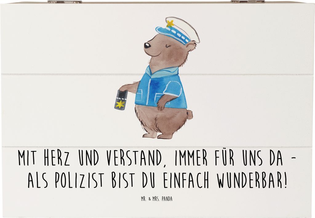 Mr. & Mrs. Panda Kiste Polizist Wunderbar 22 x 15 cm - Weiß - Geschenk, handgefertigt, Aufmerksamkeit, Danke sagen, Mut, Bedanken, Geschenkbox, be...