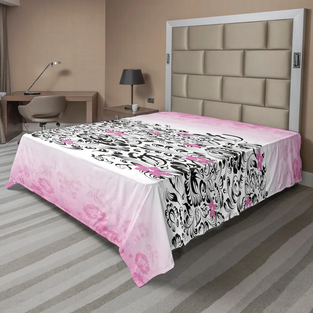 Drap de Lit Floral et Confortable aux Motifs Romantiques Roses 266x260cm