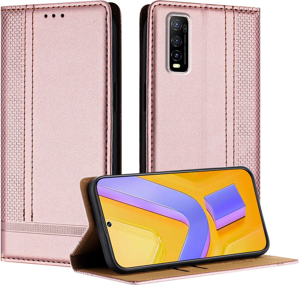 Handyhülle für Vivo Y70S Leder Flip Klappbare Schutzhülle mit Standfunktion Pink