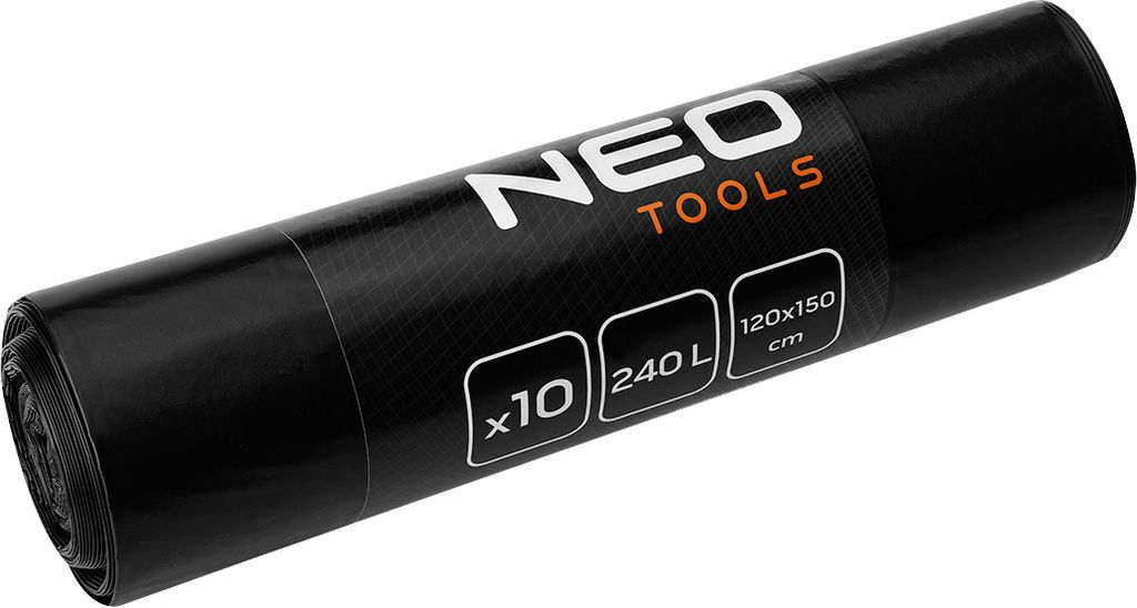 NEO TOOLS Schwerlast Müllsäcke - 10er Rolle - extrem reißfest - 1200 x 1500 mm - Robuste Bauabfallsäcke 120-140 l