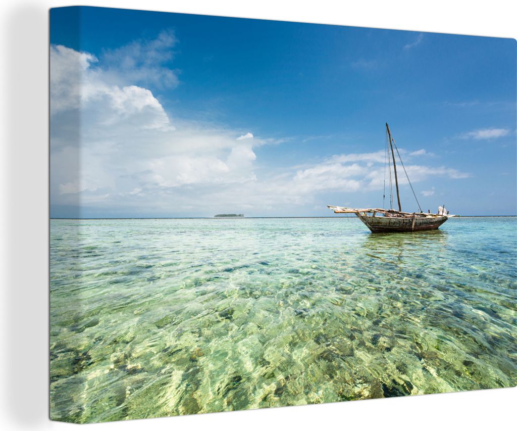 OneMillionCanvasses - Leinwandbilder - 140x90 cm, Segelboot in der Nähe der afrikanischen Insel Sansibar, Wandbilder Kunstdruck Wanddekoration -...