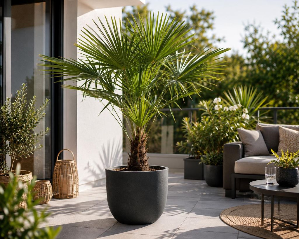 Chinesische Hanfpalme 160–180 cm Trachycarpus fortunei Produktbild  KI-generiertes Bild