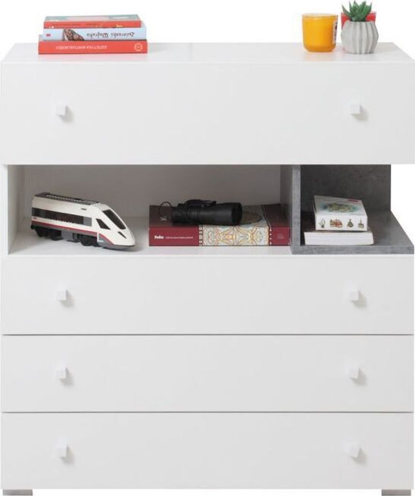 Jugendzimmer - Kommode Lede 11, Farbe: Grau / Weiß - Abmessungen: 90 x 85 x 40 cm (H x B x T)