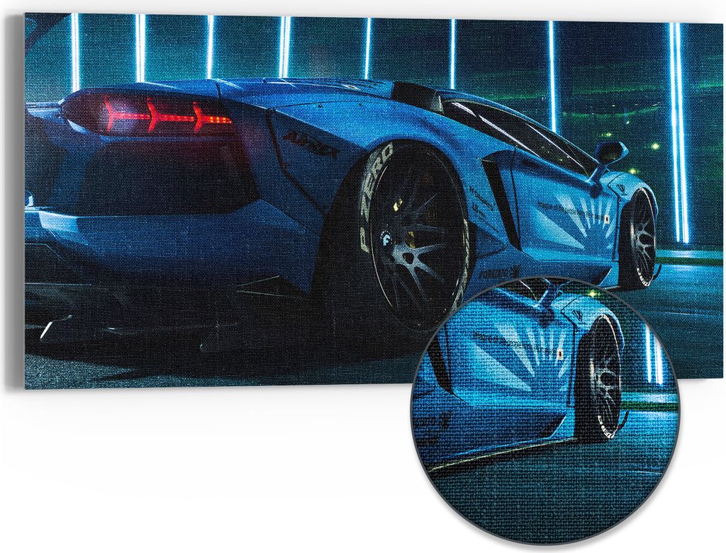 DEQORI Hybrid Leinwand Bild 60x30 cm 'Lamborghini Aventador' Wandbild Glas flach modern
